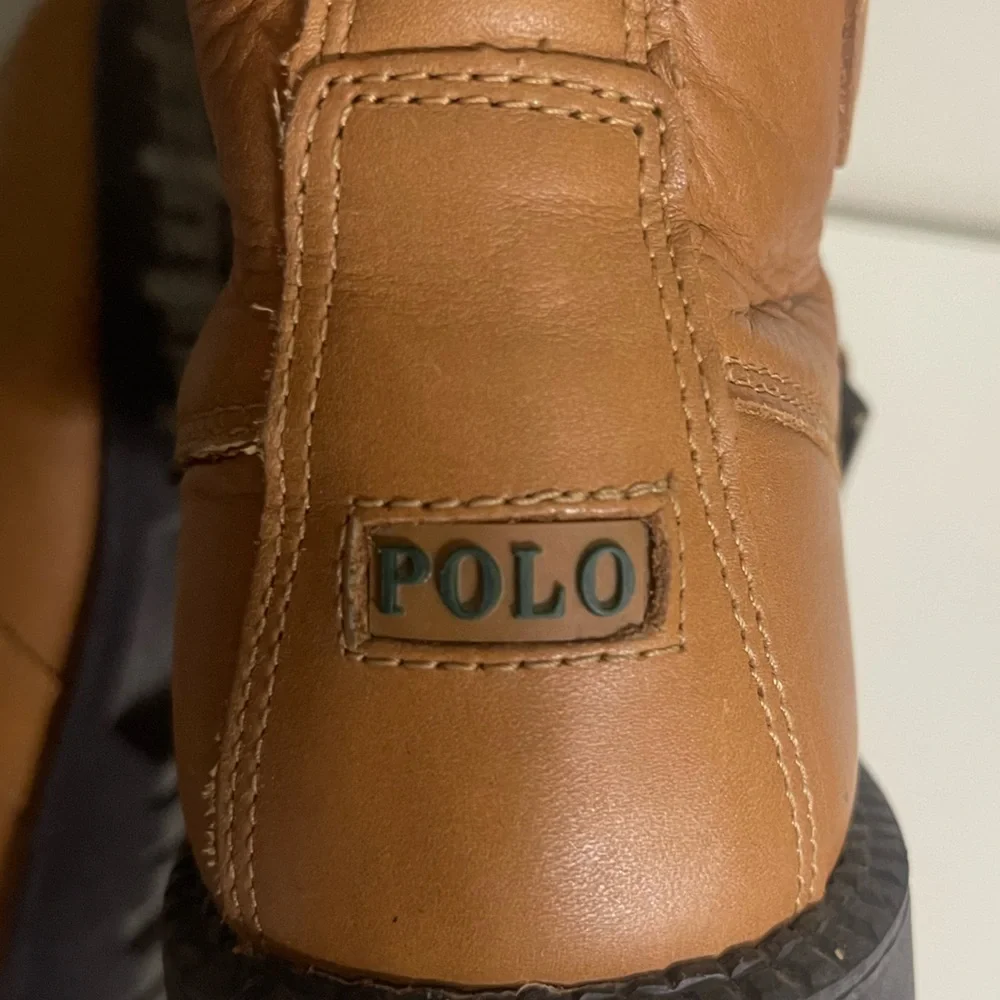 Ralph Lauren Tan Leather Ranger Buckled Lace up‎ Boots with Teal Lining Size 6
